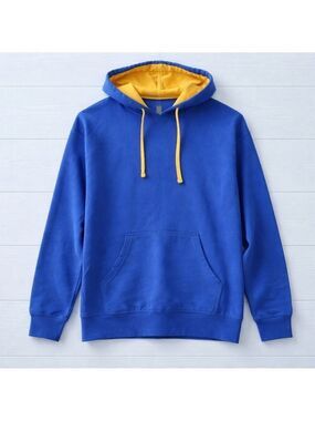 Next Level Apparel Hoodie Mens Large Blue Yellow Pullover Sweatshirt Casual